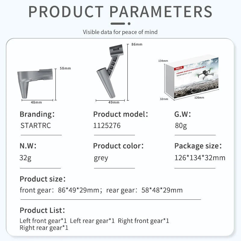 STARTRC Extended Landing Gear Kit for DJI Air 3 / Air 3S